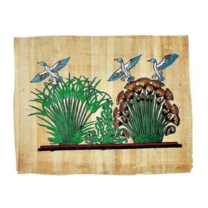 Vintage Egyptian Papyrus Painting Birds with Lotus & Papyrus Plants Handcrafted